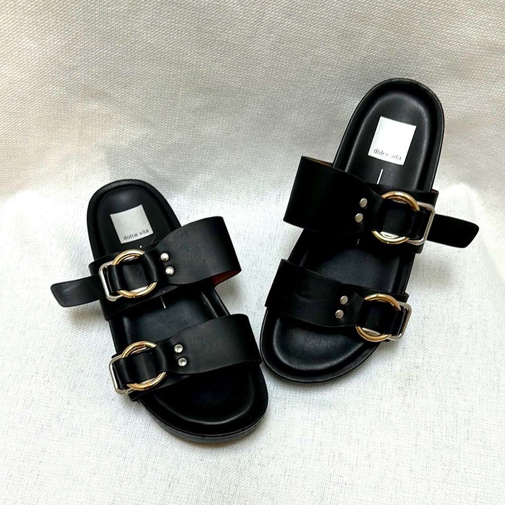 HOT Black Leather Sandals Dolce Vita Black Slides Dolce Vita